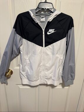 Nike Kids Black, White & Gray Hooded Windbreaker Jacket